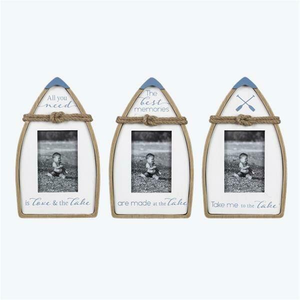 Youngs 4 x 6 in. Wood Boat Shaped Tabletop Picture Frame, Assorted Color - 3 Piece 21828